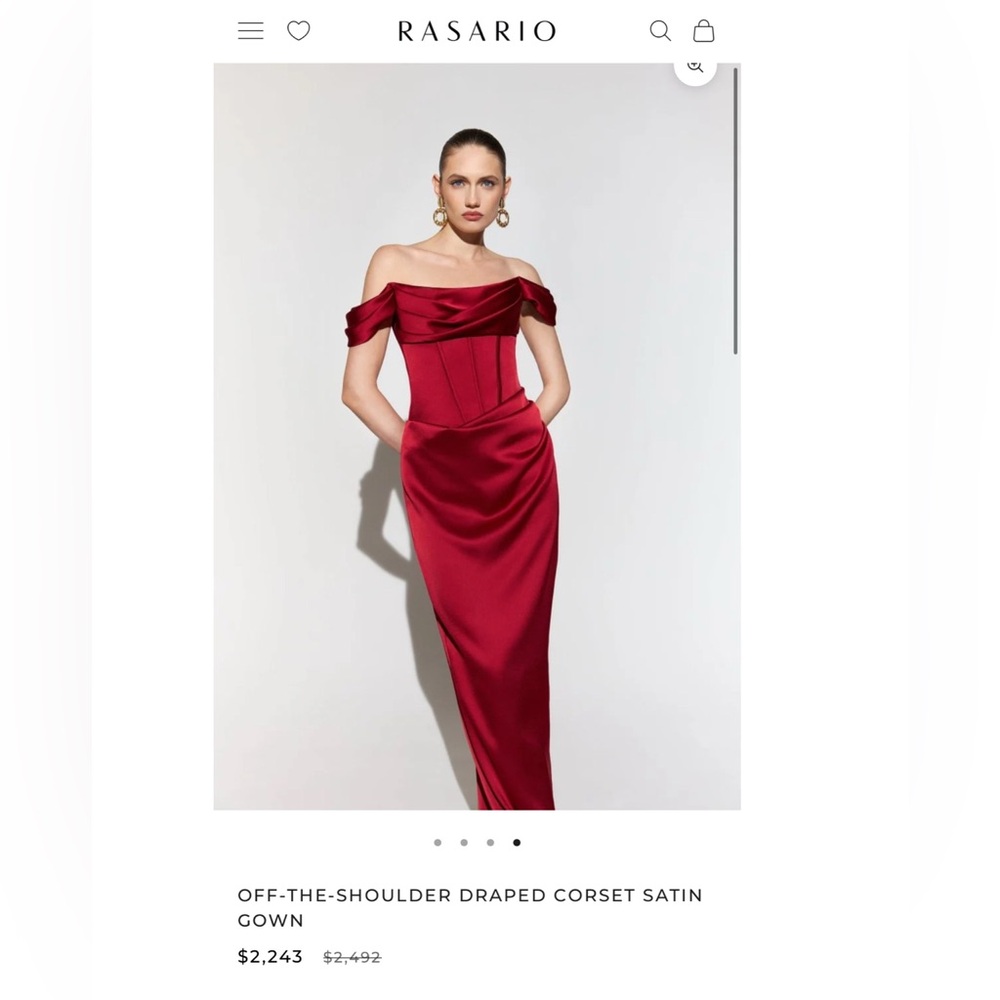 Rasario Off-The-Shoulder Draped Corset Satin Gown